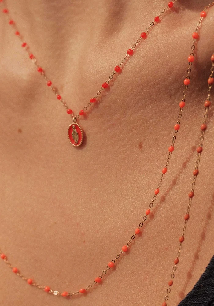 Collier Classique Gigi Or Rose Et Résines Orange Fluo 50cm