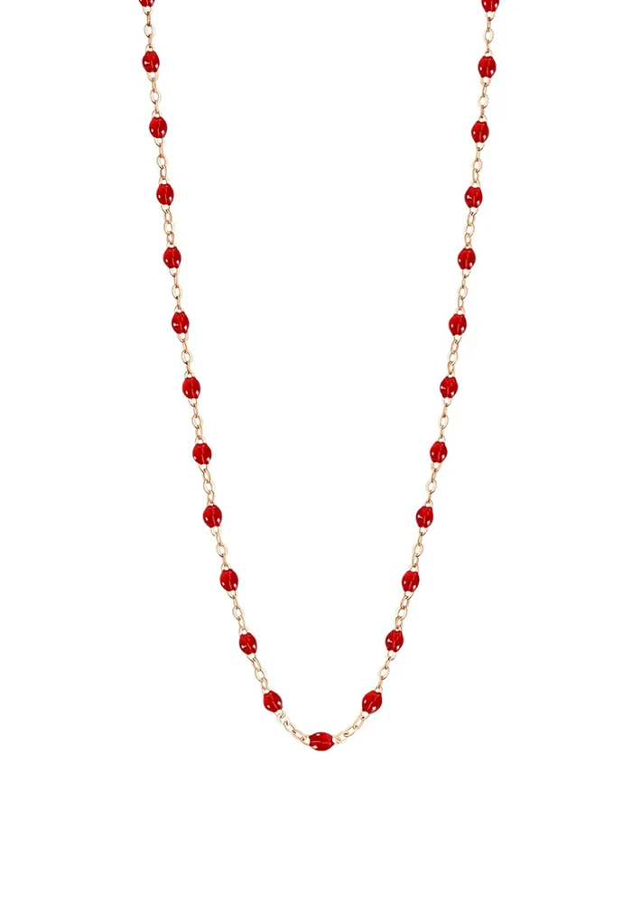Collier Classique Gigi Or Rose Et Résines Rubis 50cm
