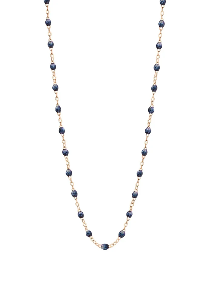 Collier Classique Gigi Or Rose Et Résines Bleu Nuit 50cm