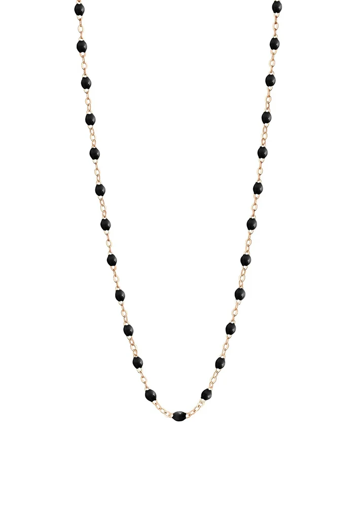 Collier Classique Gigi Or Rose Et Résines Noir 50cm