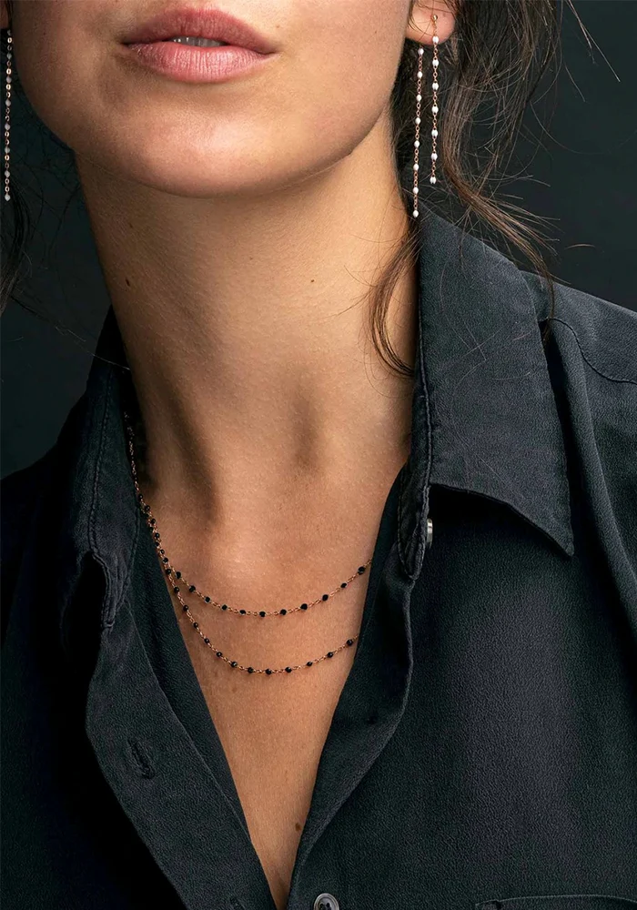 Collier Classique Gigi Or Rose Et Résines Noir 50cm