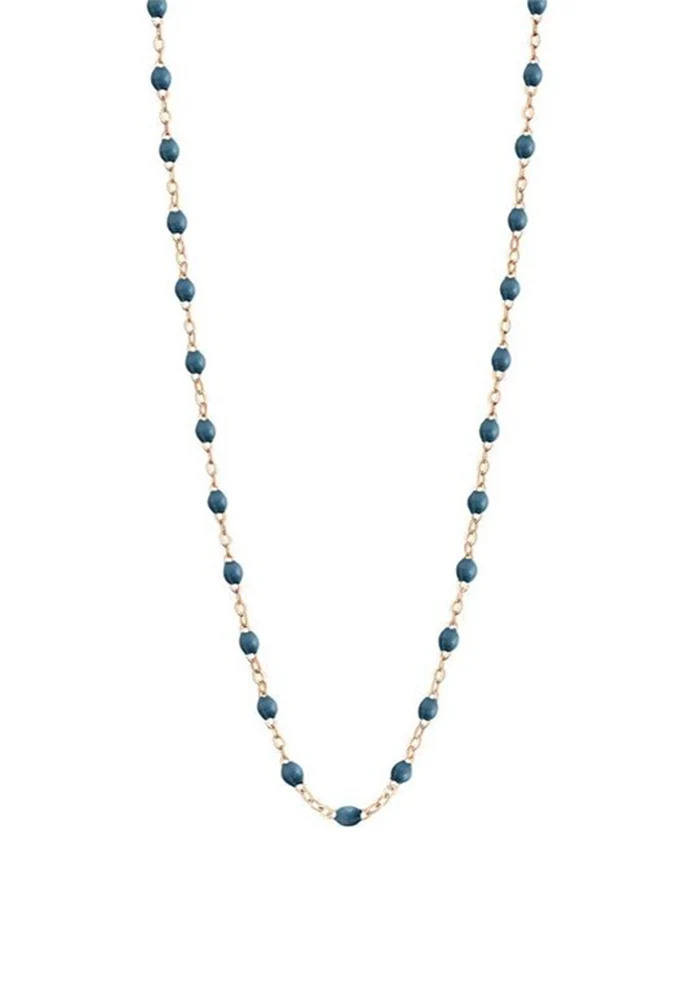 Collier Classique Gigi Or Rose Et Résines Bleu Céleste 50cm