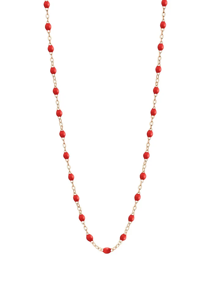 Collier Classique Gigi Or Rose Et Résines Rouge Coquelicot 50 cm