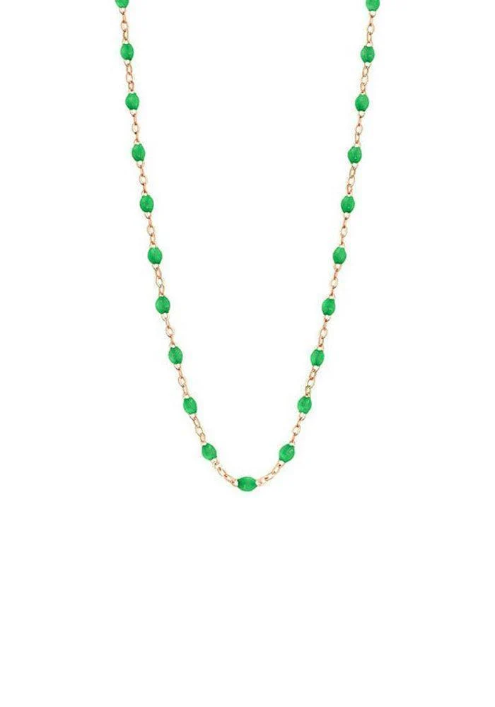 Collier Classique Gigi Or Rose Et Résines Vert Prairie 42cm