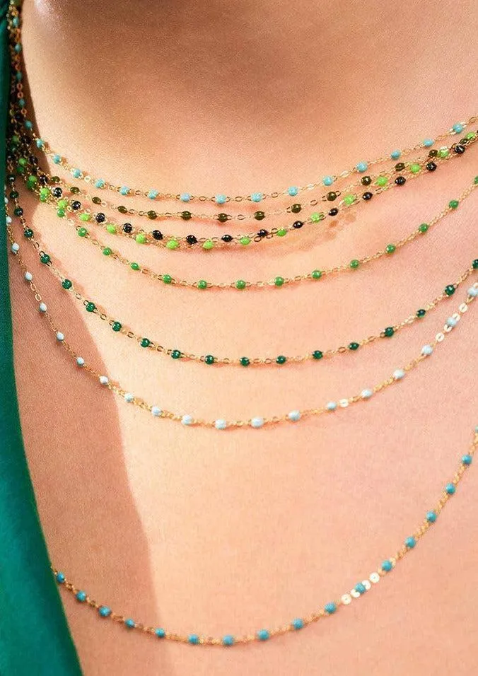 Collier Classique Gigi Or Rose Et Résines Vert Prairie 42cm
