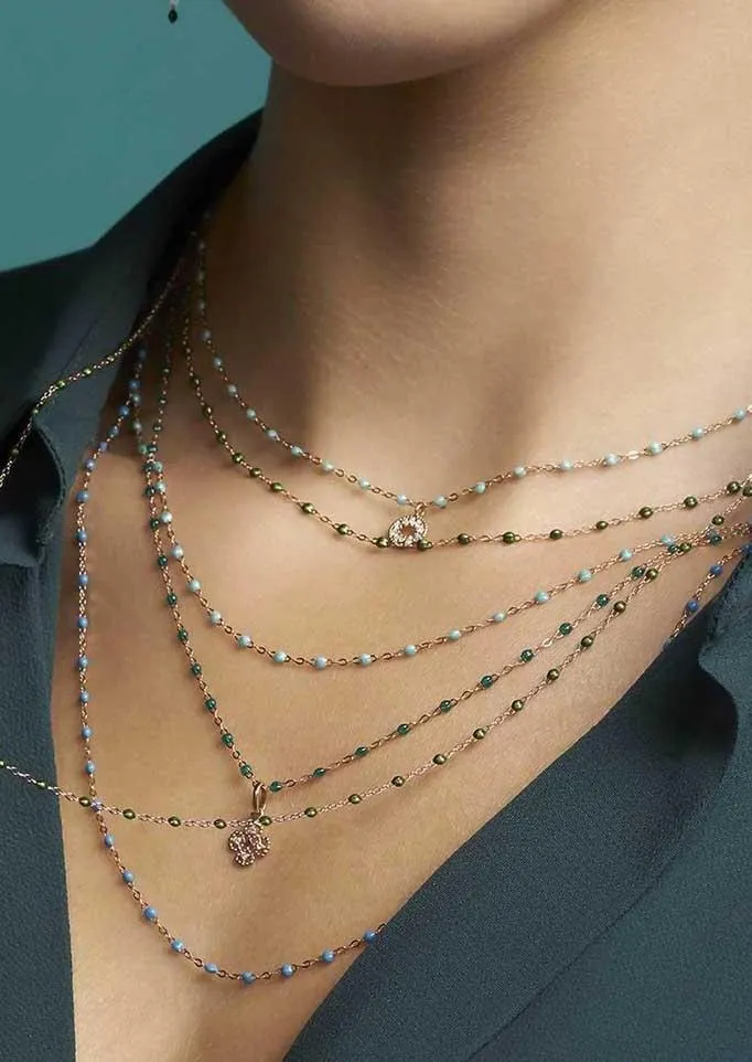 Collier Classique Gigi Or Rose Et Résines Scarabée 42cm