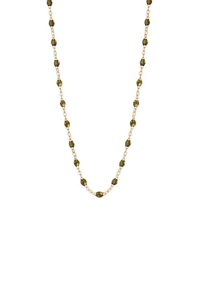 Collier Classique Gigi Or Rose Et Résines Kaki 42cm