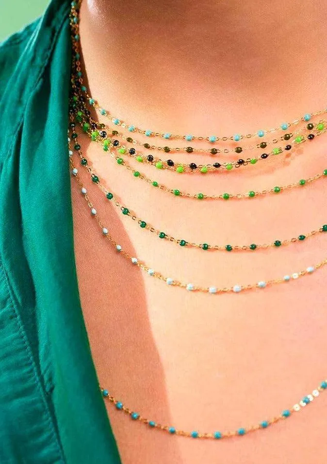 Collier Classique Gigi Or Rose Et Résines Kaki 42cm