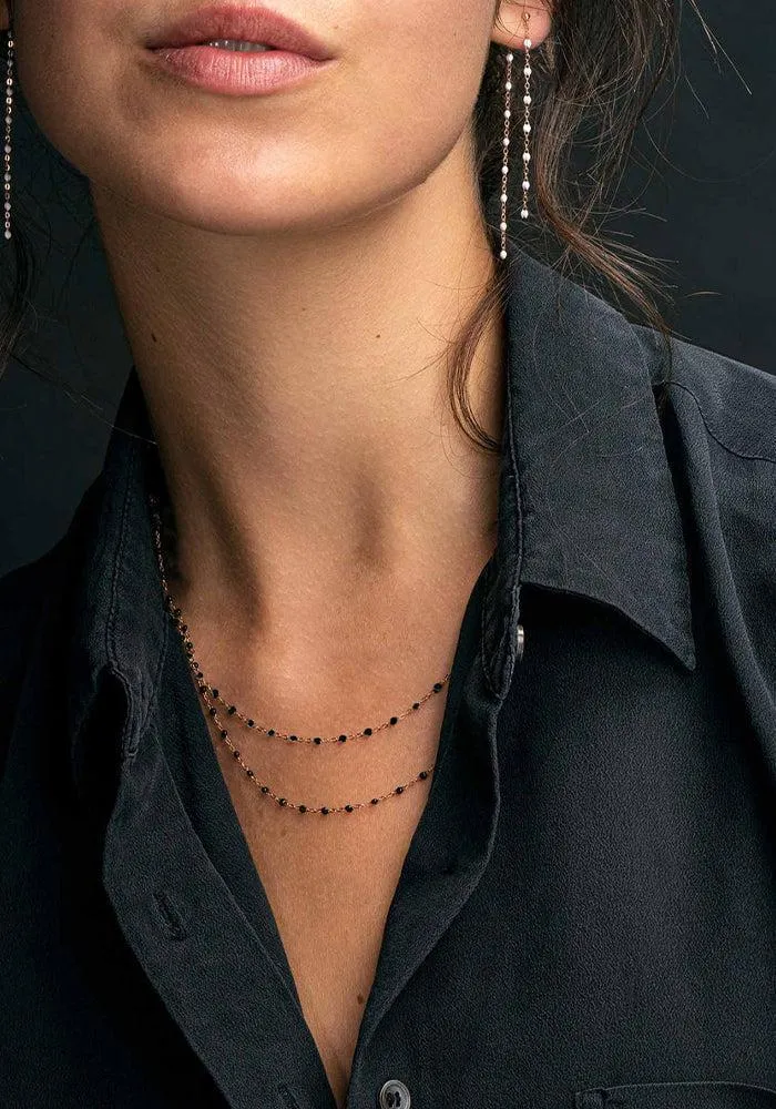 Collier Classique Gigi Or Rose Et Résines Noir 42cm