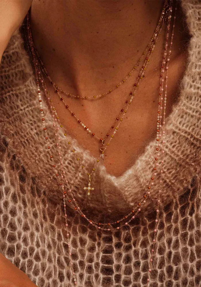 Collier Classique Gigi Or Rose Et Résines Gold 42cm