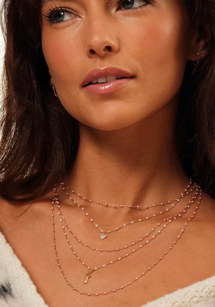 Collier Classique Gigi Or Rose Et Résine Blush 42cm