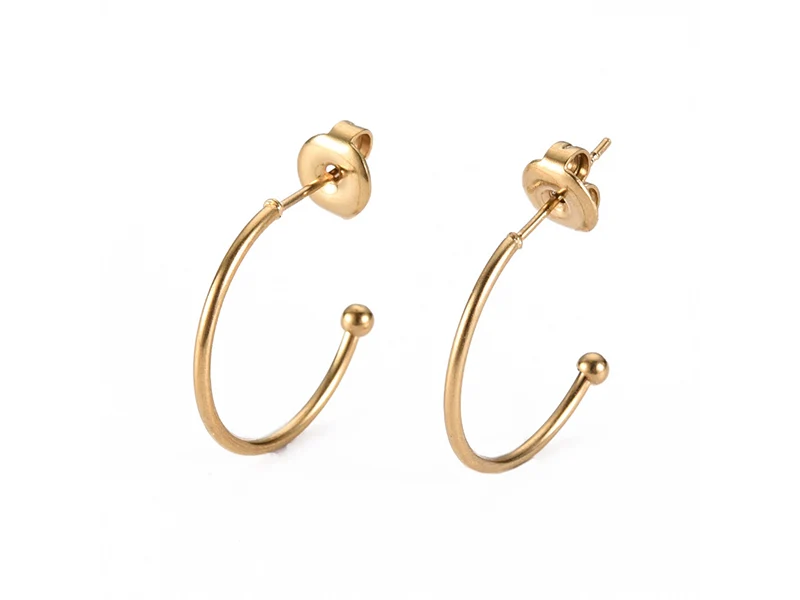 Boucles d'oreilles demi-créoles pour perles heishi - Doré à l'or fin 18k - 19 x 20 x 1.5 mm