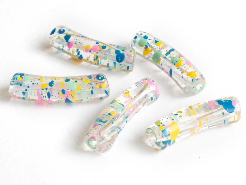Lot de 5 perles tubes transparentes 6 mm - Tacheté Summer