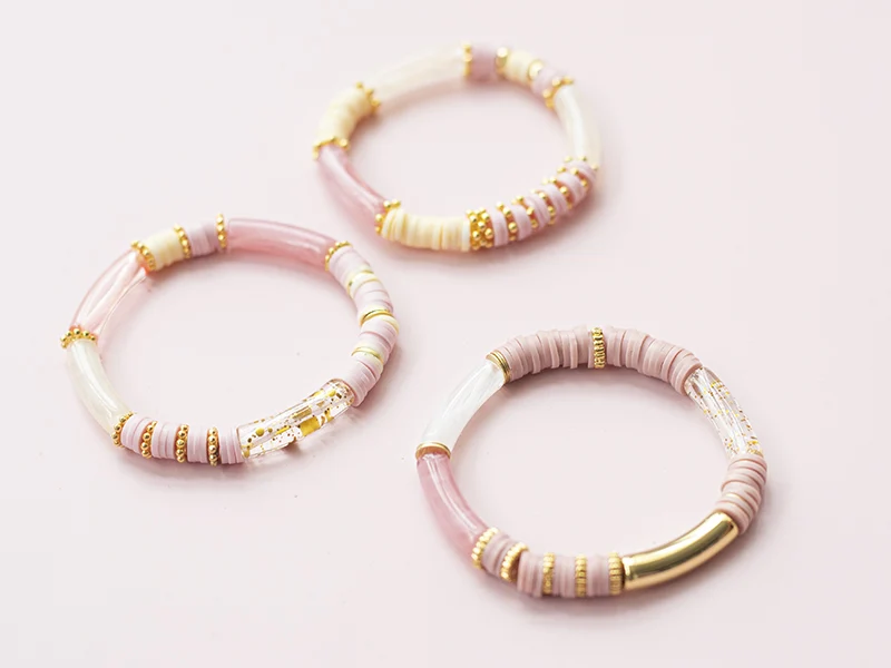 Lot de 5 perles tubes 6 mm - Rose tacheté
