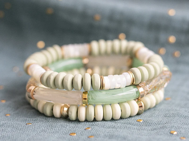 Lot de 5 perles tubes - Imitation naturelle marbre 6 mm - Vert clair