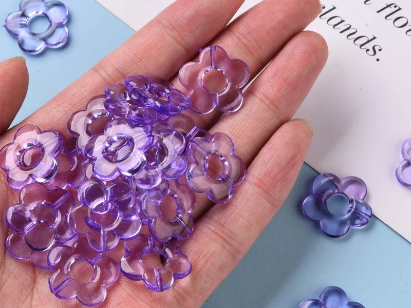 20 perles fleurs transparentes - Violet