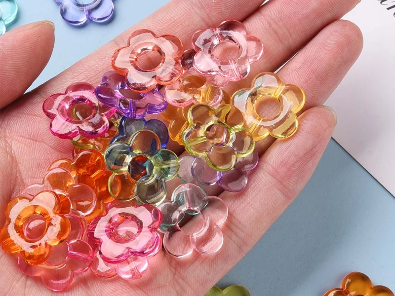20 perles fleurs transparentes - Multicolore