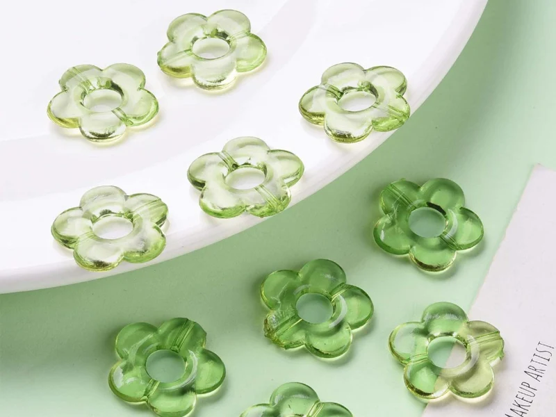 20 perles fleurs transparentes - Vert