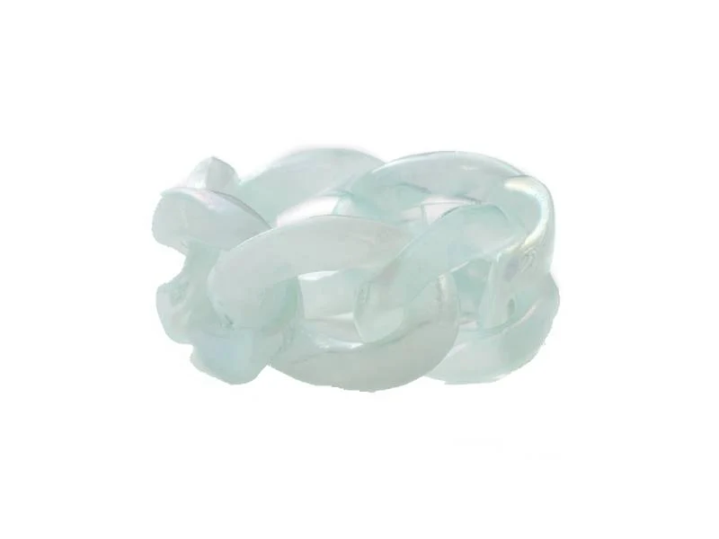 Bague chaîne en acrylique transparente - Turquoise pâle