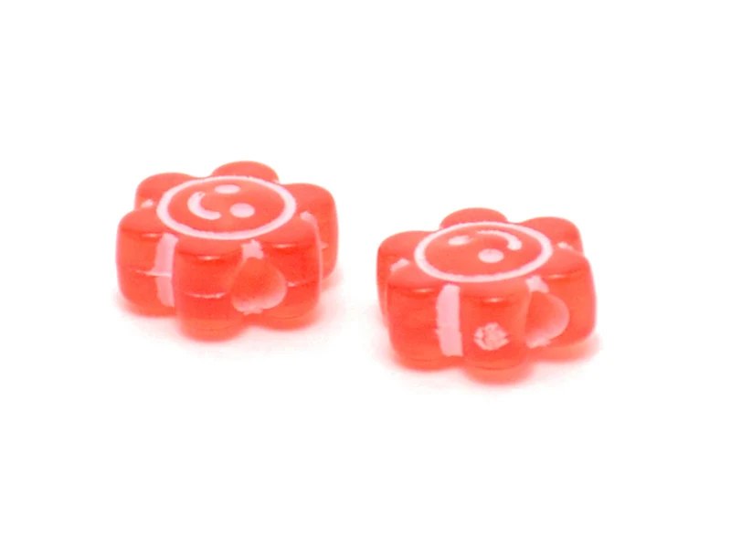 20 perles fleurs et sourire en résine - Multicolore
