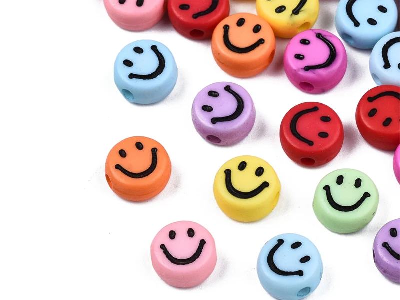 20 perles sourire en acrylique opaque - Multicolore