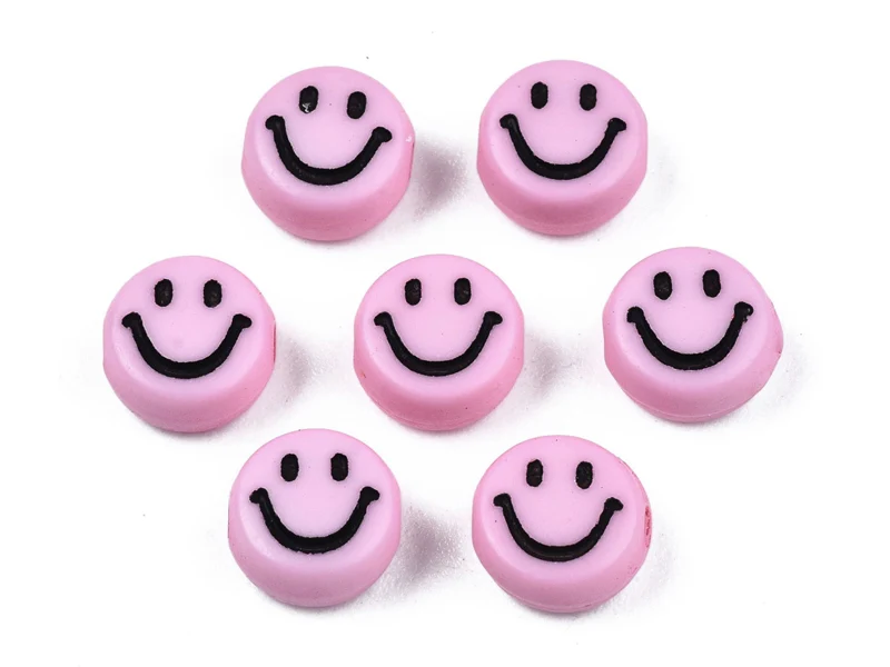 20 perles sourire en acrylique opaque - Rose