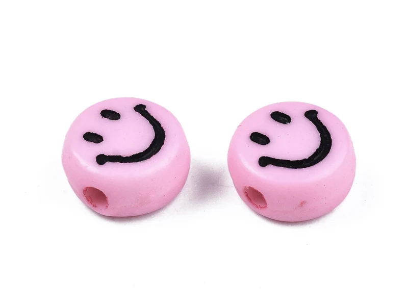 20 perles sourire en acrylique opaque - Rose