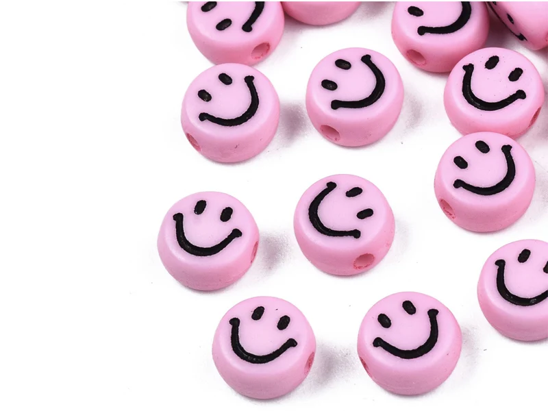 20 perles sourire en acrylique opaque - Rose