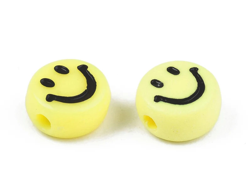 20 perles sourire en acrylique opaque - Jaune