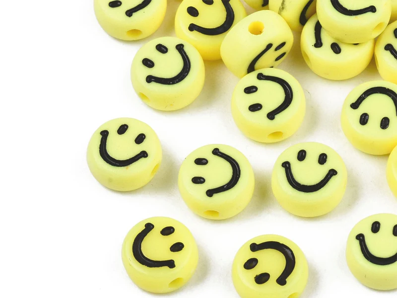 20 perles sourire en acrylique opaque - Jaune