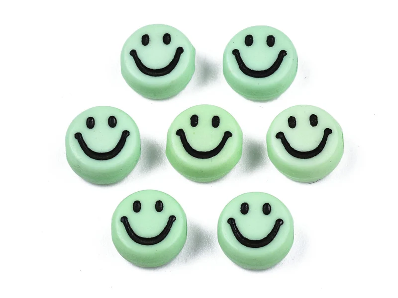 20 perles smiley en acrylique opaque - Vert