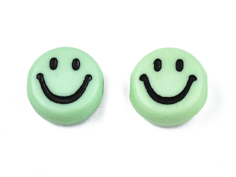 20 perles smiley en acrylique opaque - Vert
