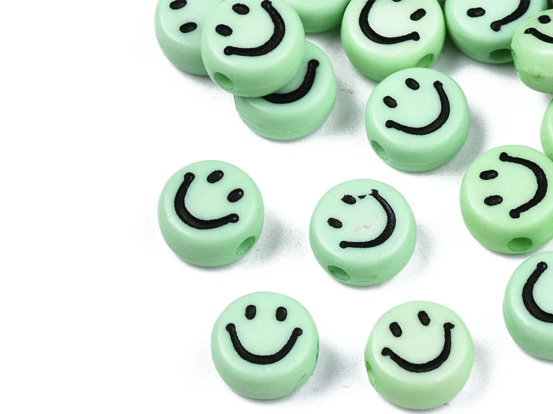 20 perles smiley en acrylique opaque - Vert