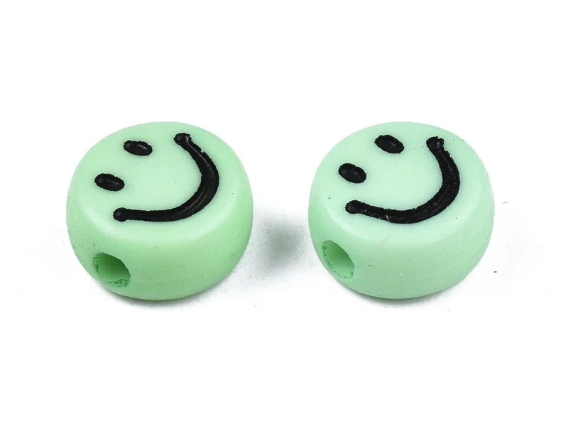20 perles smiley en acrylique opaque - Vert