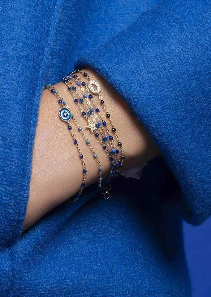 Bracelet Classique Gigi Or Rose Et Résines Bleu Fluo 17cm