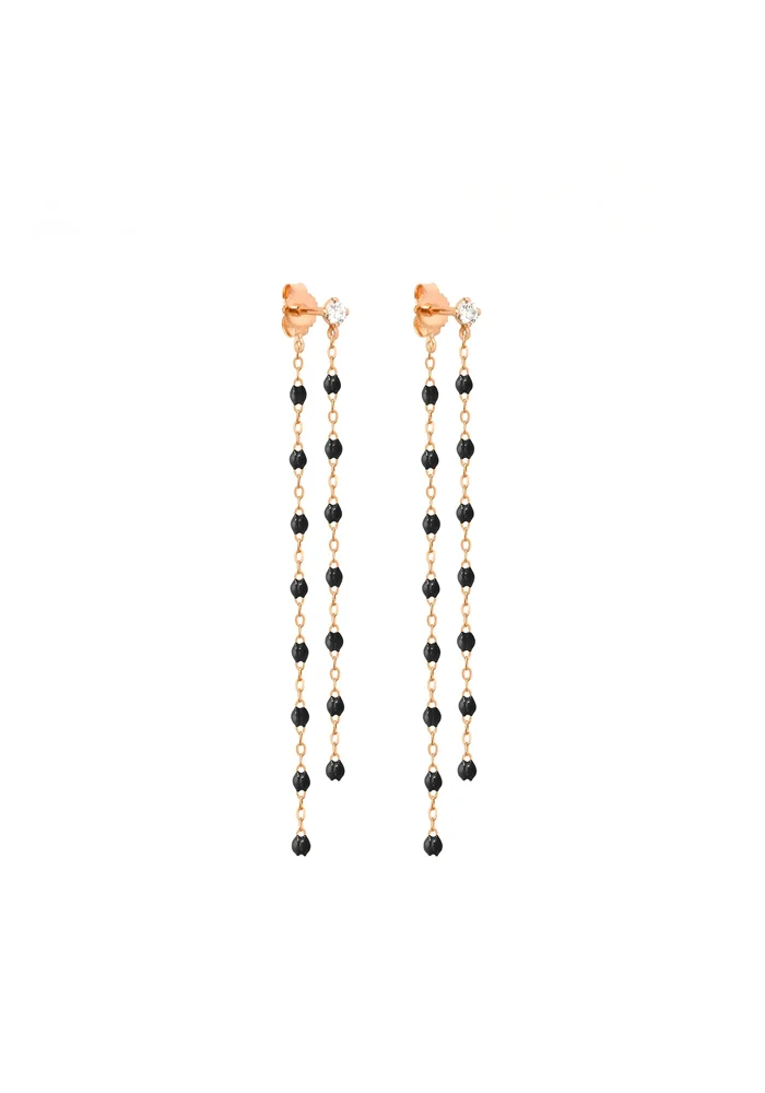 Boucles D'Oreilles Dansantes Classique Gigi Diamant Or Rose Résines Noire