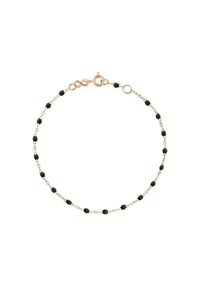 Bracelet Classique Gigi Or Rose Et Résines Noir 15cm