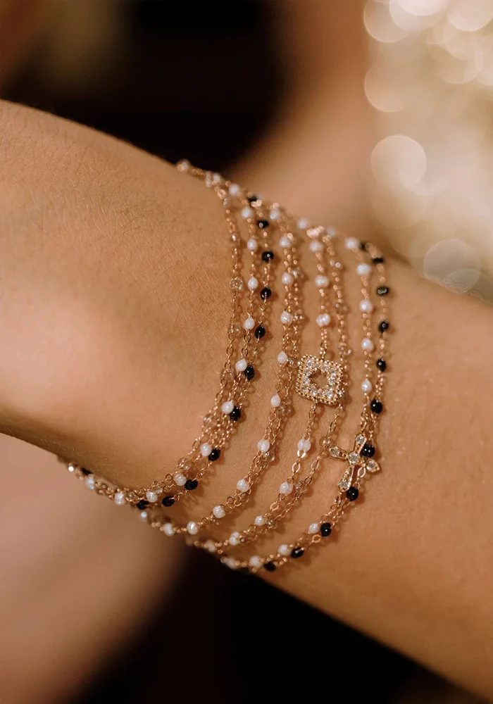 Bracelet Classique Gigi Or Rose Et Résines Noir 15cm