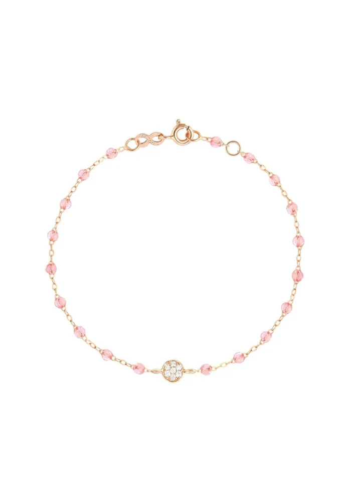 Bracelet Puce Diamants Or Rose Et Résine Rosée 17cm
