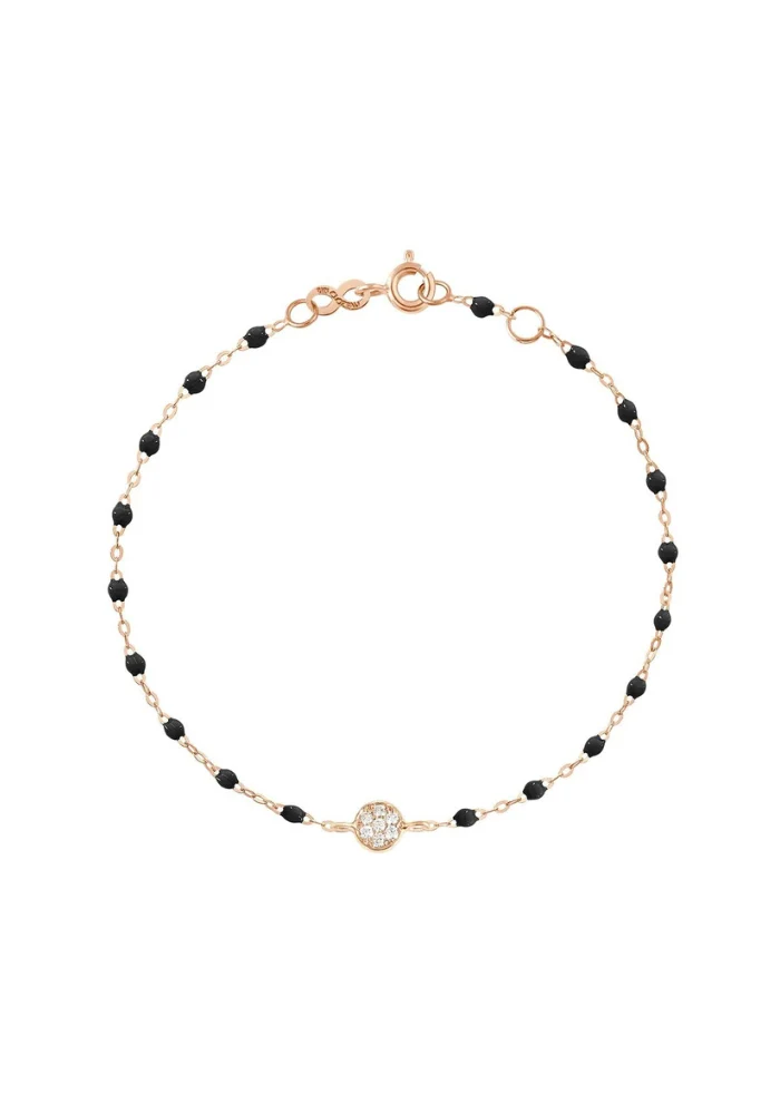 Bracelet Puce Diamants Or Rose Et Résine Noir 17cm