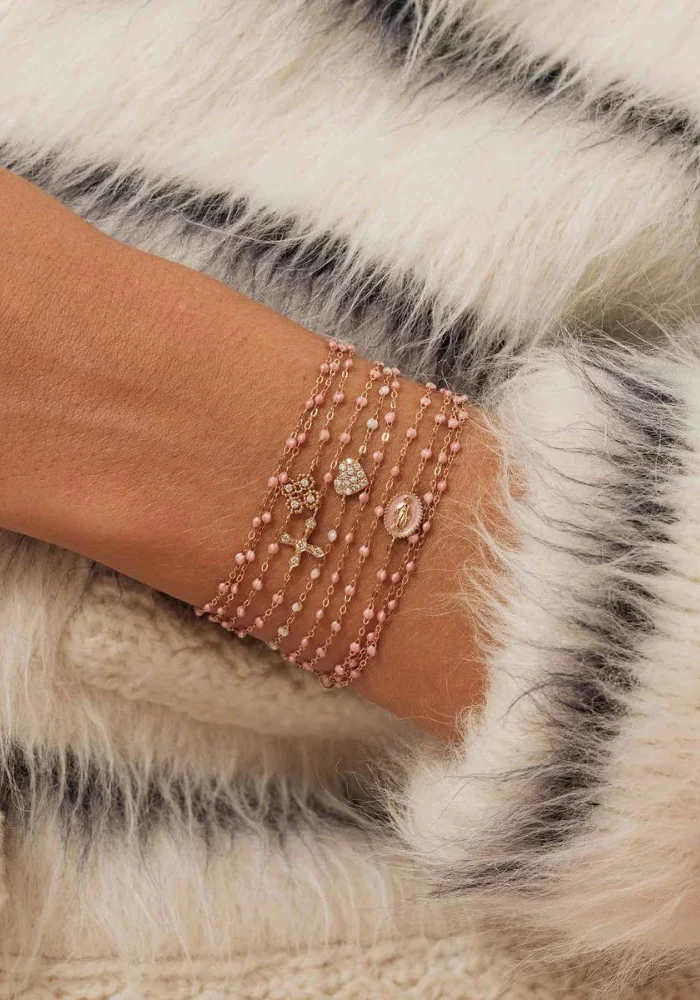 Bracelet In Love Diamant Or Rose Et Résine Opale 17cm