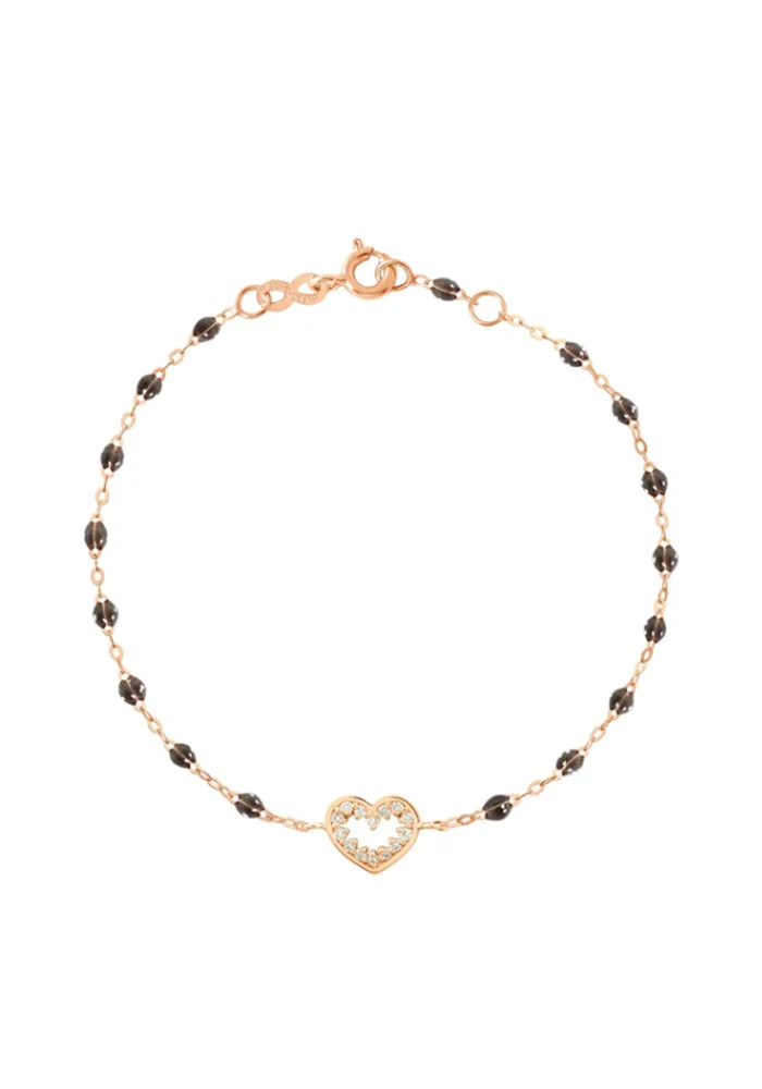 Bracelet Cœur Suprême Or Rose Résine Quartz Et Diamants 17 cm