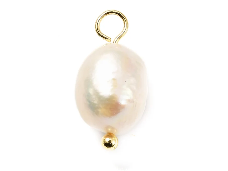 Pendentif perle de culture naturelle - Doré à l'or fin 18k - 17 mm