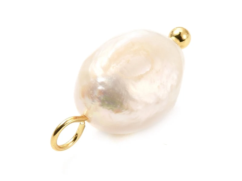 Pendentif perle de culture naturelle - Doré à l'or fin 18k - 17 mm
