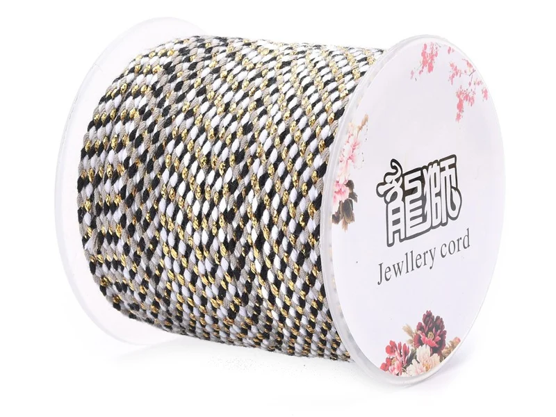 1 m de cordellette en coton macrammé 1,5 mm - Noir et blanc
