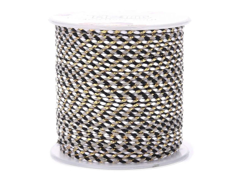 1 m de cordellette en coton macrammé 1,5 mm - Noir et blanc