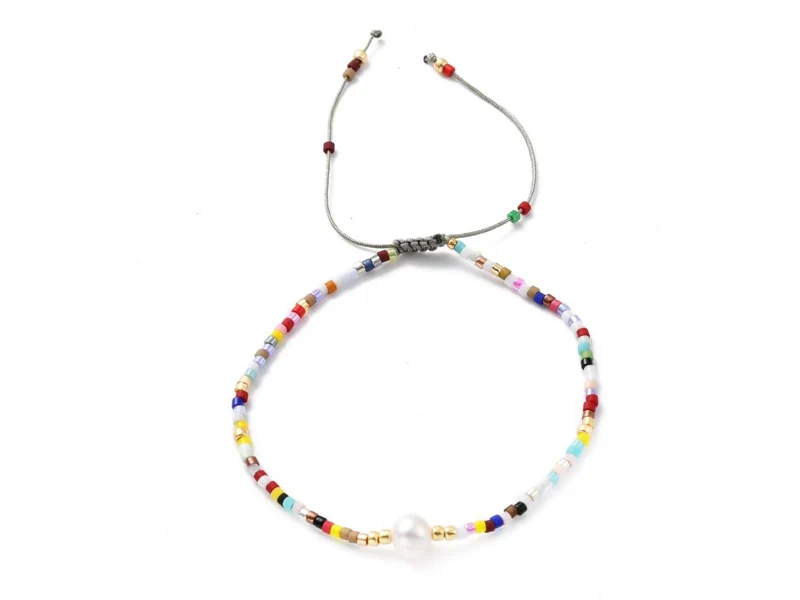Bracelet nylon tressé réglable perles rocailles et miyuki - Multicolore