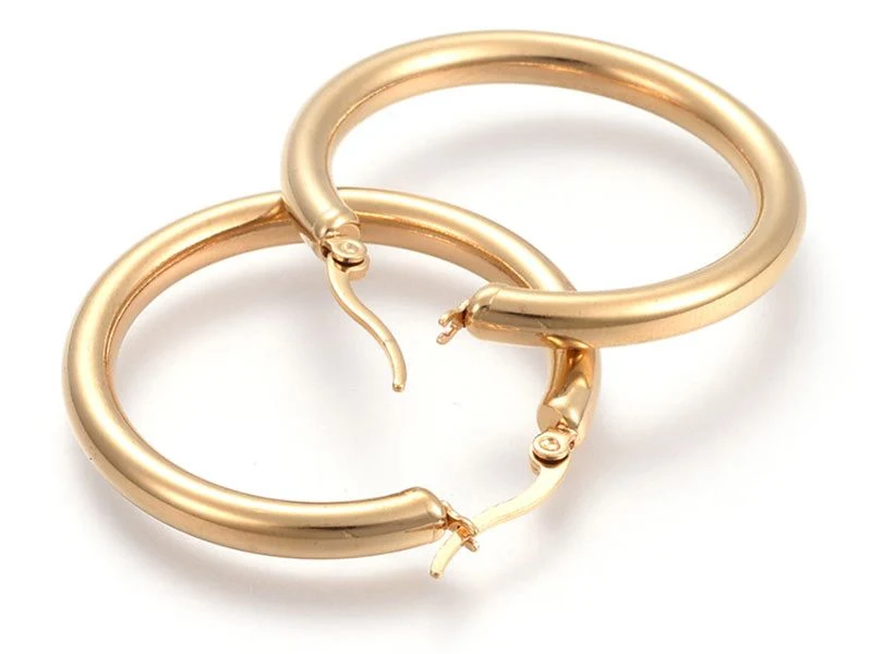 Boucles d'oreilles créoles - acier inoxydable doré - 39 mm