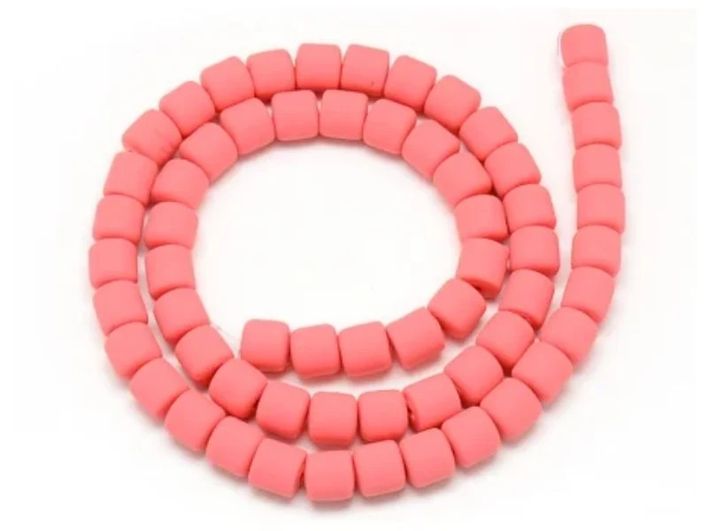 Boite de perles tubes Heishi 6 mm - rose fluo