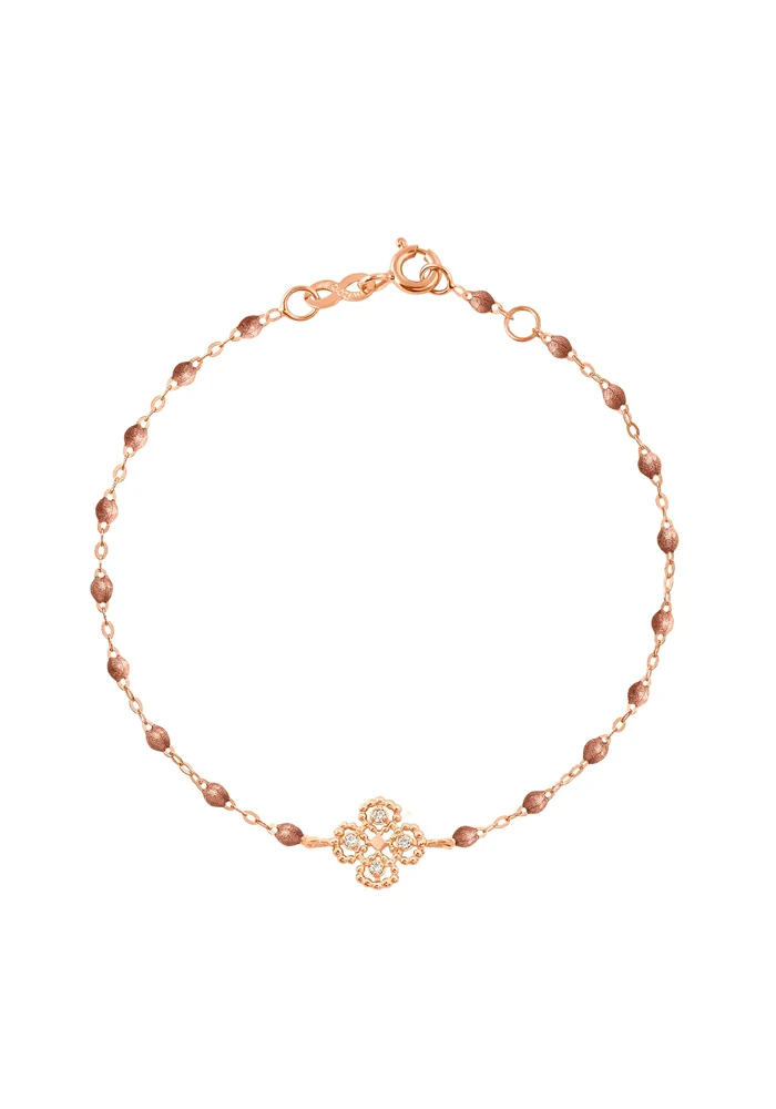 Bracelet Lucky Trèfle Diamant Or Rose Diamant Et Résines Cuivre 17cm